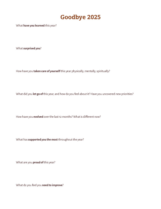 Goodbye 2025 Worksheet